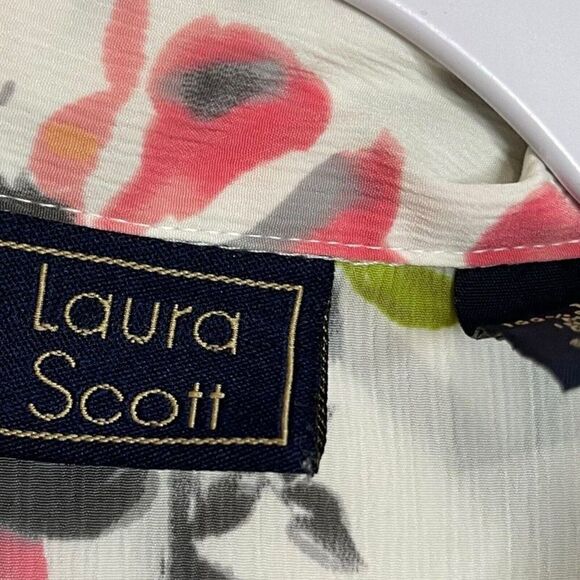 Laura Scott Button Up Blouse Women's 16 Multicolor Floral Print Top Lightweight - Picture 7 of 9